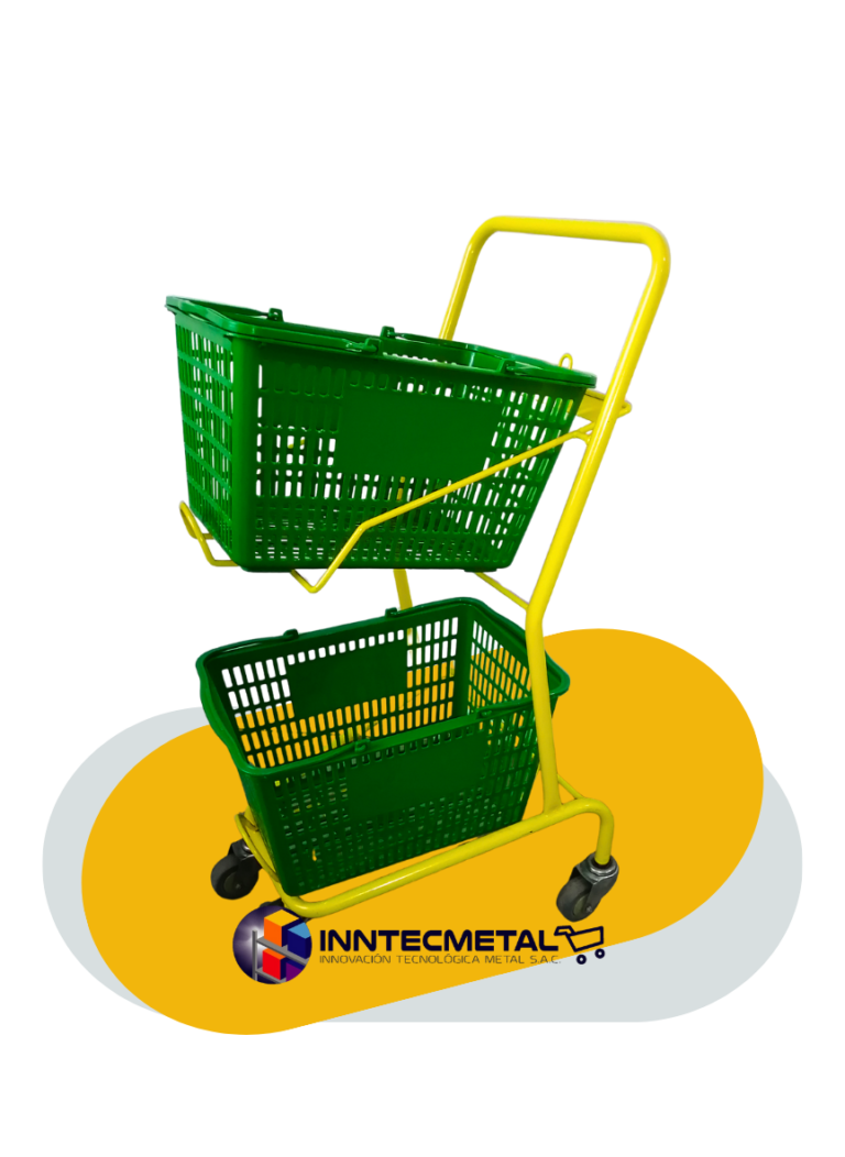 Coche de Supermercado Pintura en Polvo para dos canastillas de mano estructura amarillo