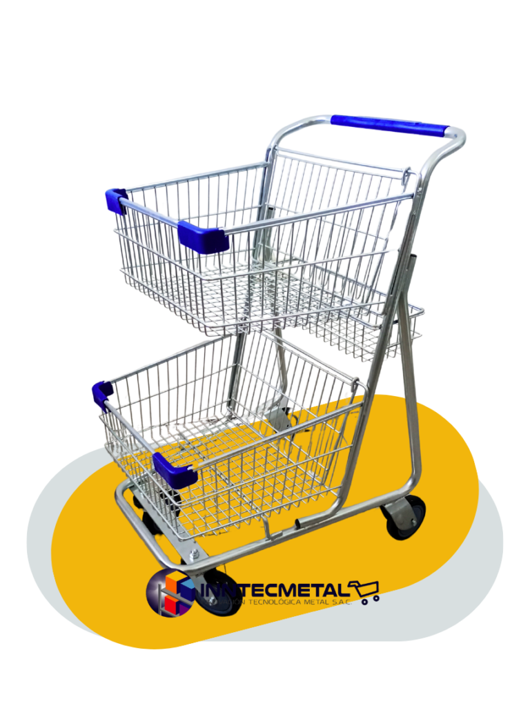 Coche de Supermercado Zincado Doble Canastilla Azul