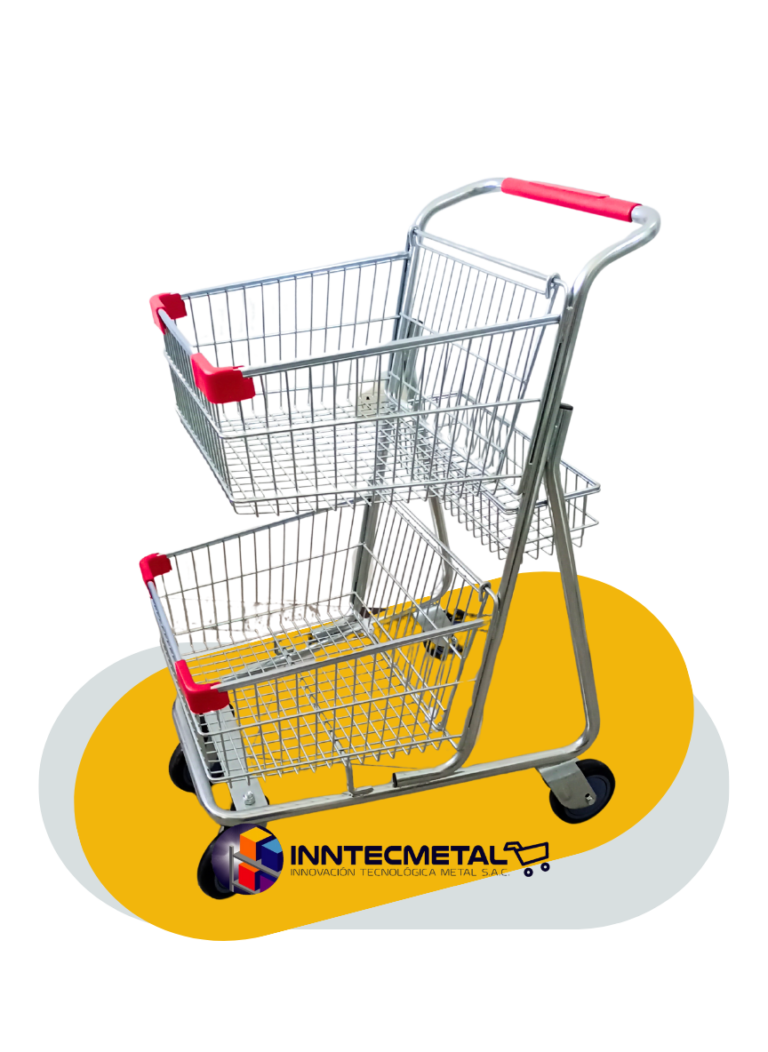 Coche de Supermercado Zincado Doble Canastilla Rojo