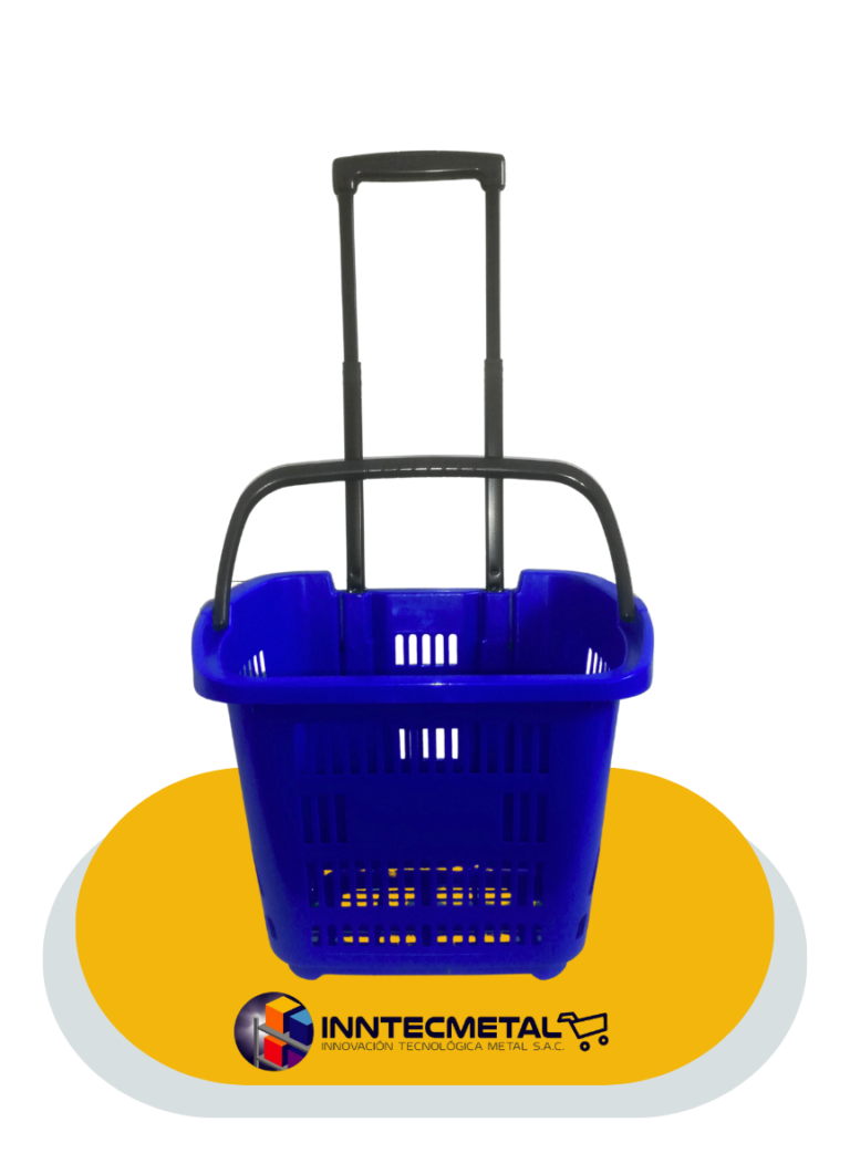 Canasto con manija y ruedas liviano azul