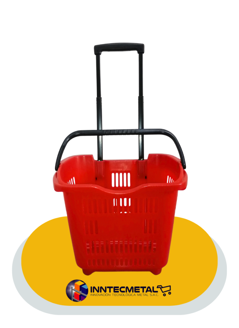 Canasto con manija y ruedas liviano rojo 1