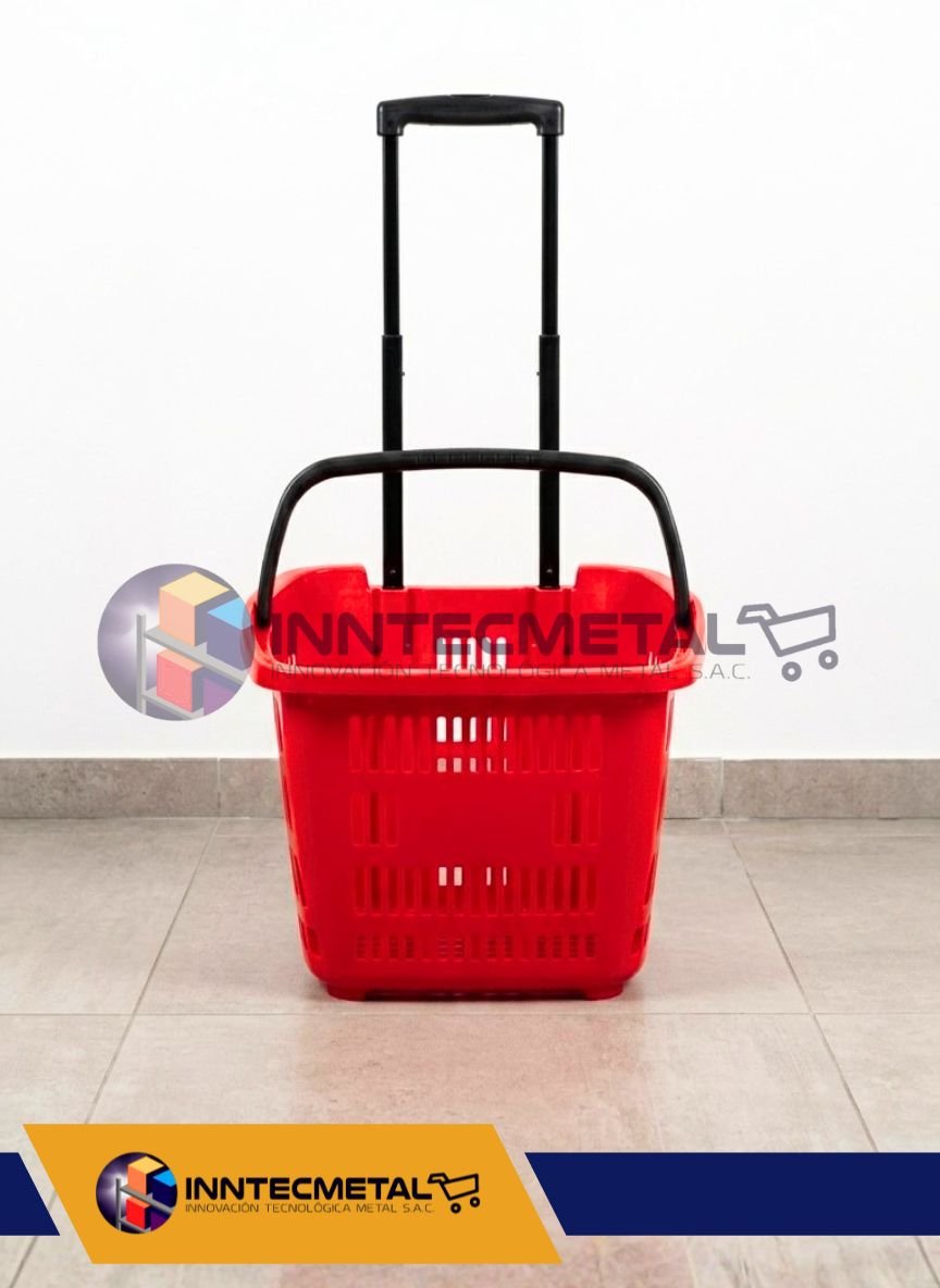 Canasto liviano con manija y ruedas rojo - inntecmetal