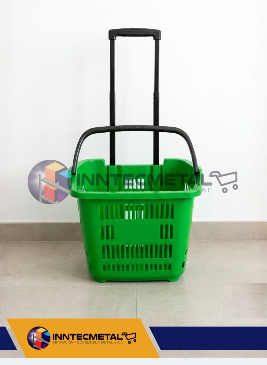 Canasto liviano con manija y ruedas verde - inntecmetal